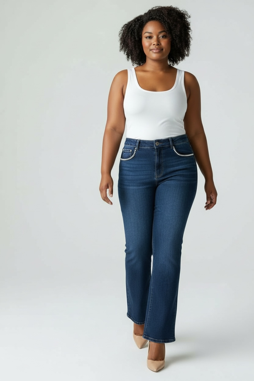 * JEANS ZAMPA PUSH UP BLU 106568 - immagine 2