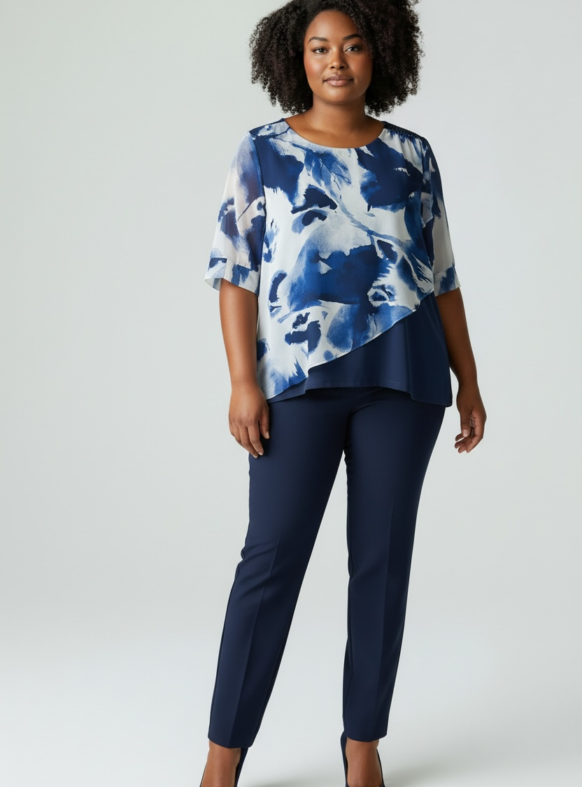 BLUSA CURVY PLUS BLU F. 109386