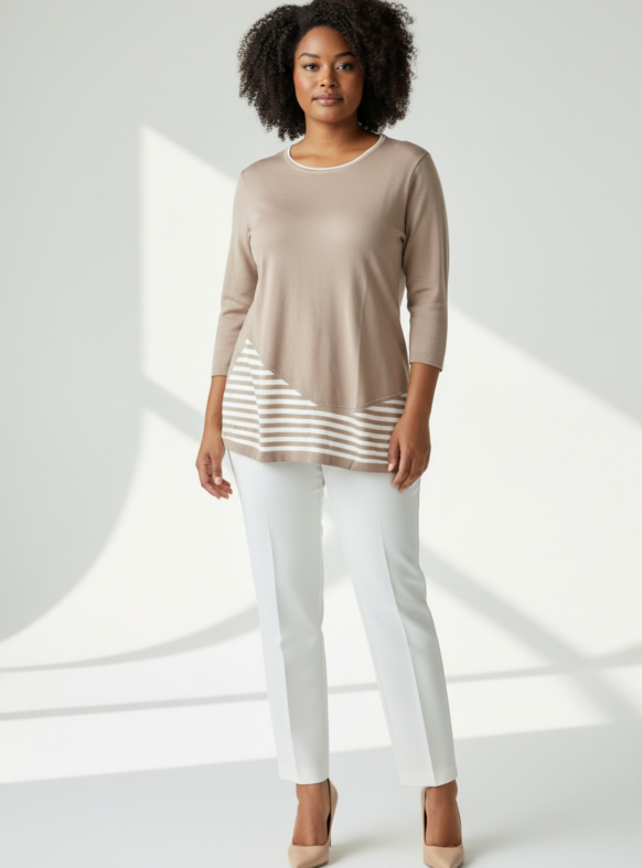 MAGLIA RIGHE SOTTO BEIGE F7168