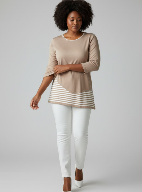 MAGLIA RIGHE SOTTO BEIGE F7168