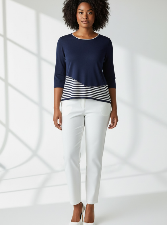 MAGLIA RIGHE SOTTO BLU F7168