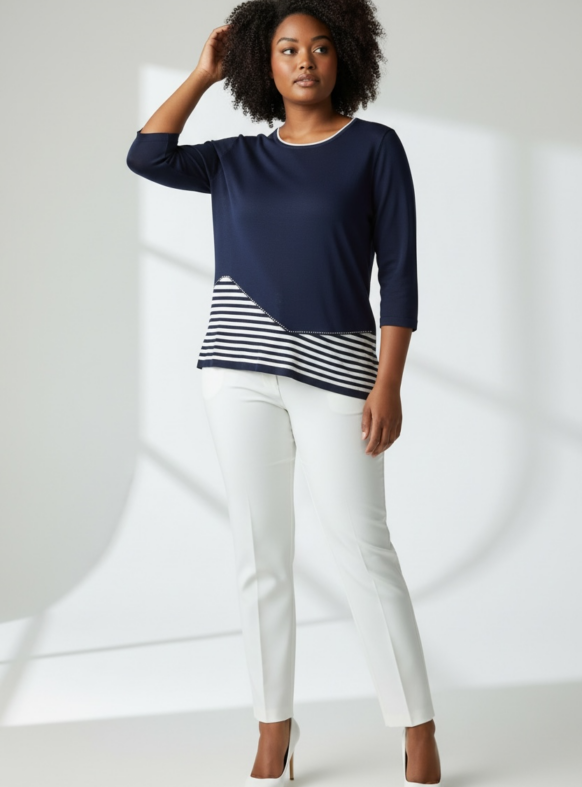 MAGLIA RIGHE SOTTO BLU F7168