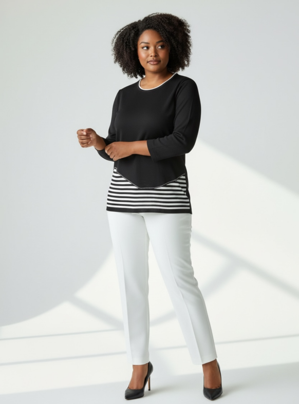 MAGLIA RIGHE SOTTO NERO F7168