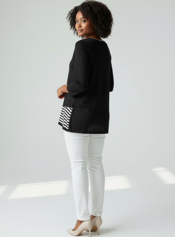 MAGLIA RIGHE SOTTO NERO F7168