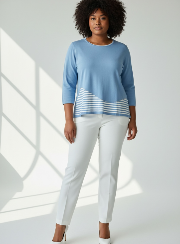 MAGLIA RIGHE SOTTO CELESTE F7168