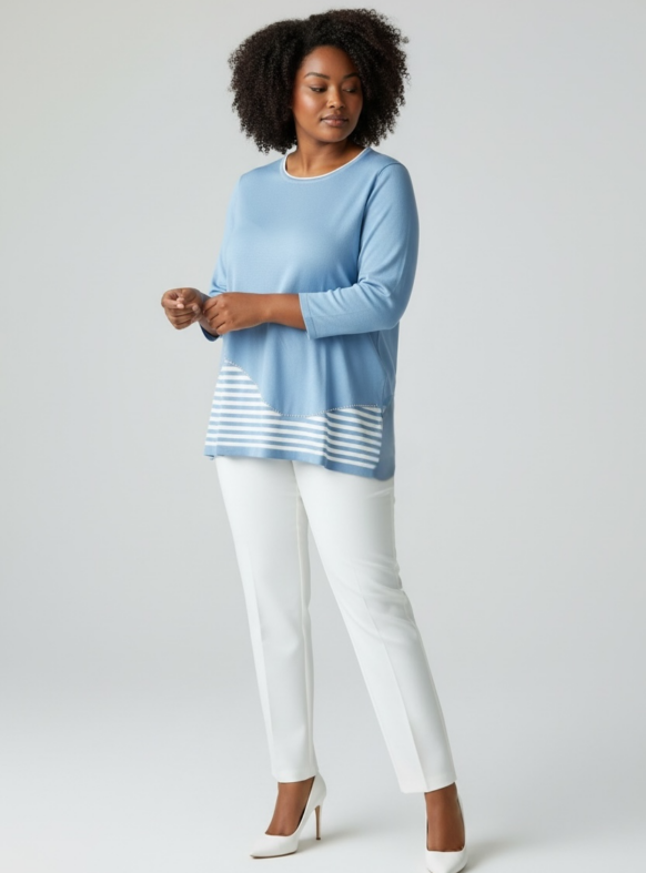 MAGLIA RIGHE SOTTO CELESTE F7168