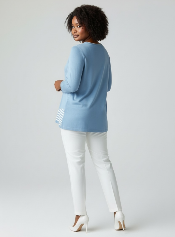 MAGLIA RIGHE SOTTO CELESTE F7168