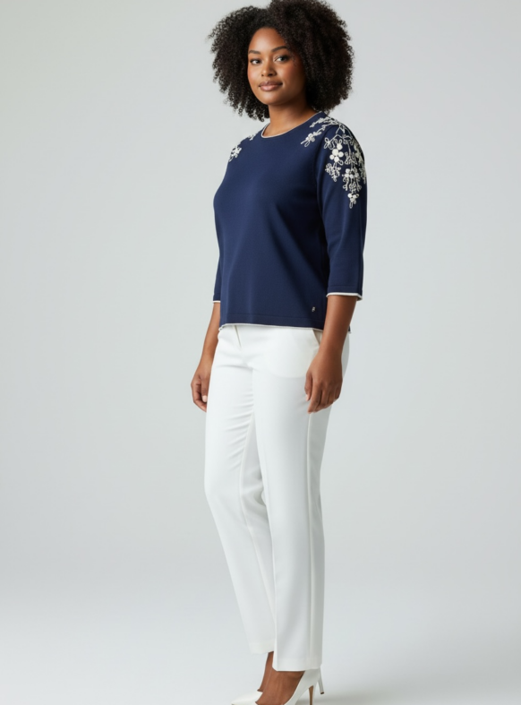 MAGLIA RICAMO BLU NBS76823