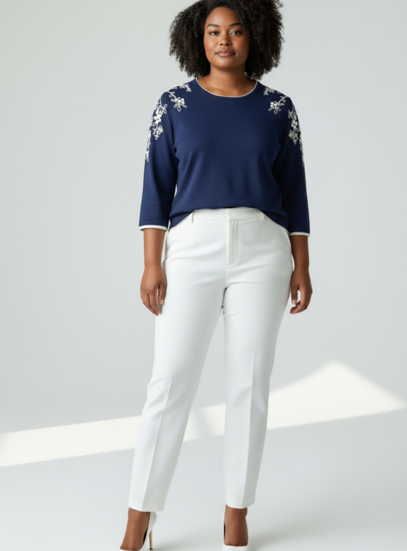 MAGLIA RICAMO BLU NBS76823