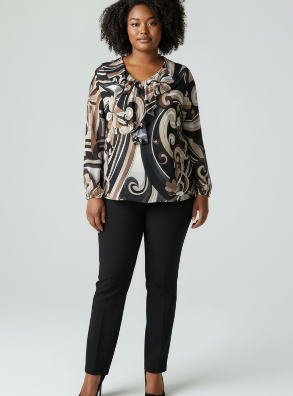 BLUSA SCOLLO V ROUCHES 2 NERO