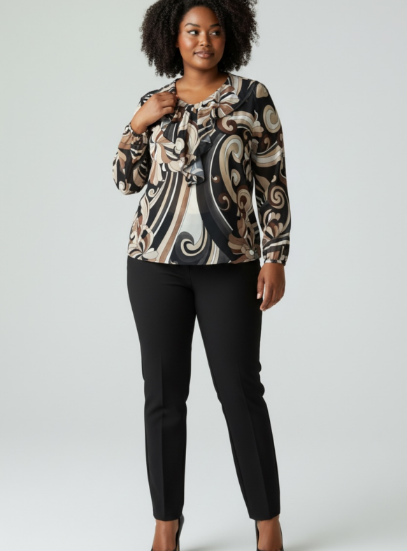 BLUSA SCOLLO V ROUCHES 2 NERO